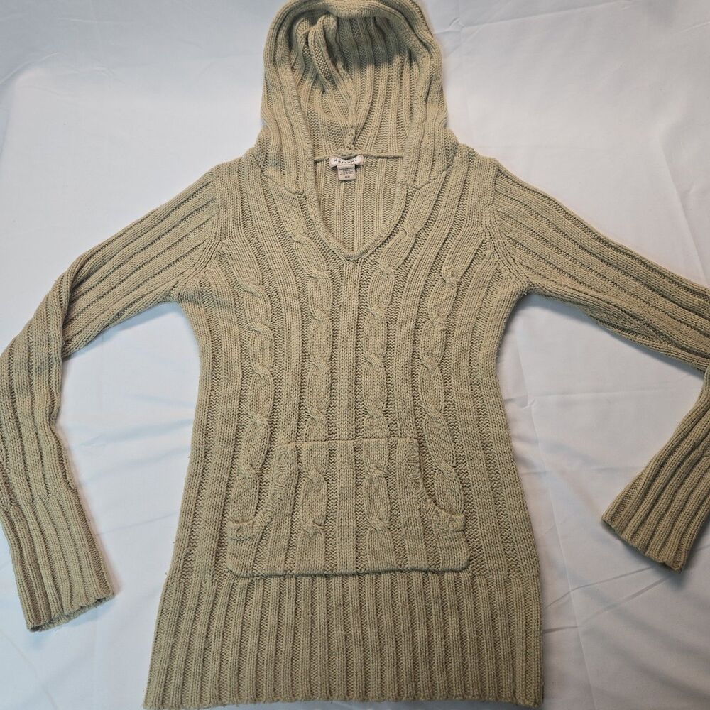 Arizona Sweater Womens Cable Knit Top M Camel Brown Hooded Fall Shirt Pockets